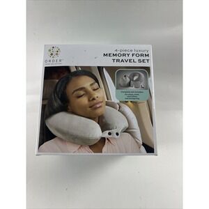 4 Piece Luxury Memory Foam Travel Set Neck Pillow Eye Mask Ear Plugs Storage Bag